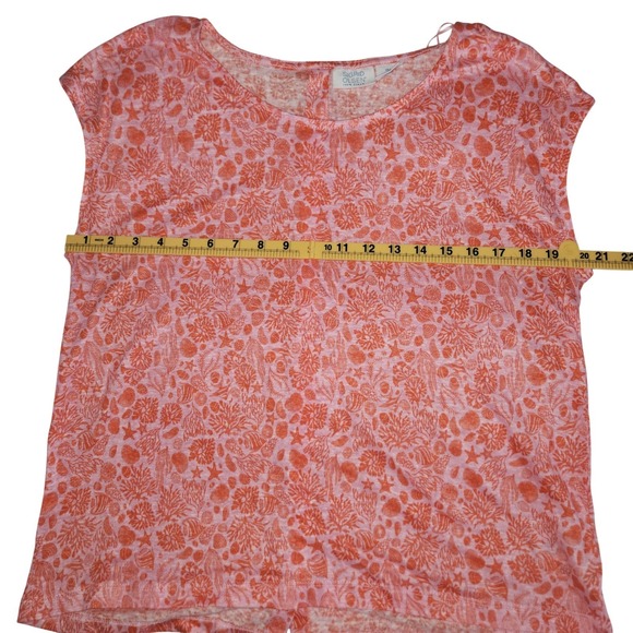 Sigrid Olsen 100 Linen Pink &‎ Orange Marine Life Short Sleeve Button Back Top L - Picture 7 of 8